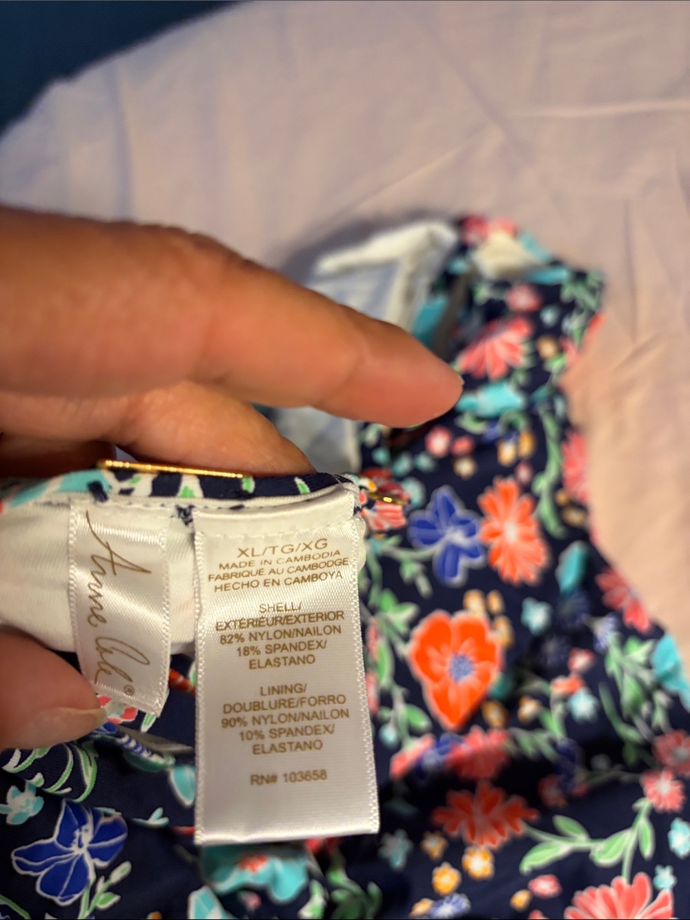 Anne Cole Navy Floral Halter Swim tankini with Coral & Aqua Flowers - Picture 4 of 5